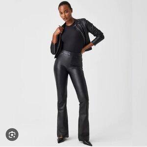 Spanx Black Faux Leather Flare Bell Bottom Stretchy Slimming Shape wear Large